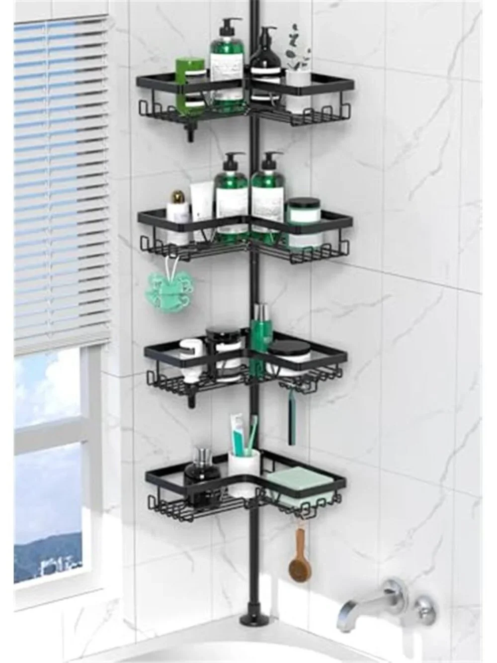 Corner Shower Caddy Adjustable 4 Tier Tension Pole Bathroom Organizer Rustproof
